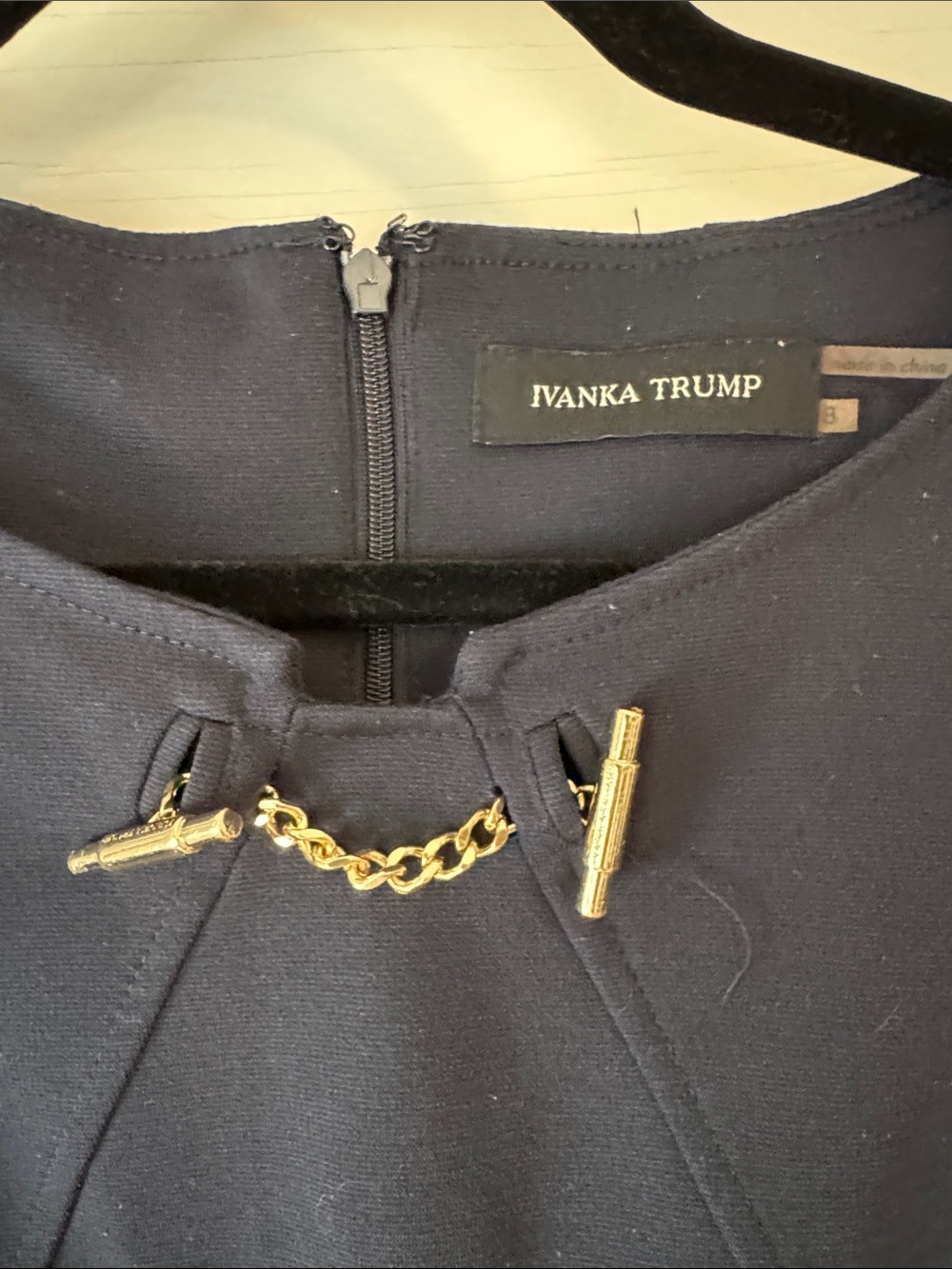Ivanka Trump Navy Sleeveless Sheath Dress with Gold Chain Accent - Picture 2 of 2